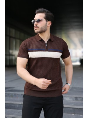 Venera Butik Erkek Örgü Desenli Renkli Kısa Kollu Triko Tişört