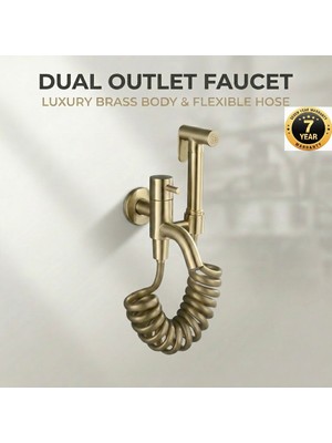 Banyo Tuvalet Taharet Musluğu Spiralli Bide Özel Temizlik 7 Yıl Garantili Mat Gold  Ithal