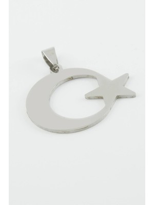 Zero Land Svl-Shop Ay Yıldız Çelik Kolye Ucu 2,5 cm - Gümüş Rengi