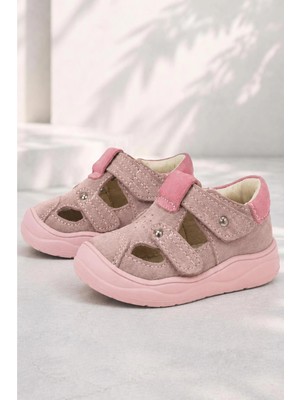 Rakerplus Hakiki Deri Cırt Cırtlı Pudra Bebek Sandalet