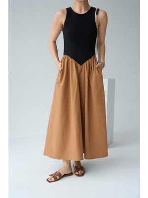 Venera Butik Iki Renkli Elbise - Siyah-Taba