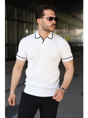 Venera Butik Erkek Dokulu Desen Yakalı Kısa Kollu Tişört