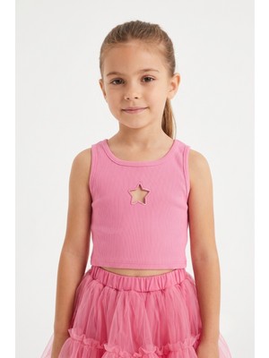 Le Mabelle Pembe  Yıldız Nakışlı Fitilli Askılı Kız Çocuk Crop Bluz - Cindy