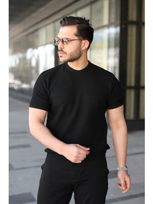 Venera Butik Erkek Bisiklet Yaka Petek Dokulu Kısa Kollu Triko Tişört