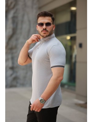 Venera Butik Erkek Düğmeli Yaka Waffle Kumaş Kısa Kollu Tişört