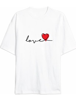 Venera Butik 14 Şubat Tişört Sevgililer Günü Için Özel Tasarım Love Baskılı T-Shirt - Beyaz