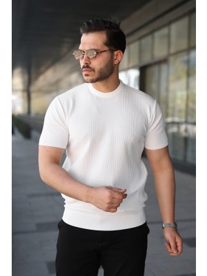 Venera Butik Erkek Bisiklet Yaka Petek Dokulu Kısa Kollu Triko Tişört