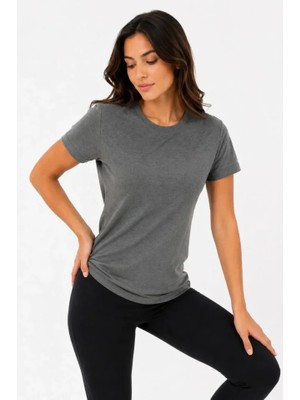 Venera Butik Basic Tişört Bisiklet Yaka Kısa Kol Günlük Yazlık Slim Fit T-Shirt - Antrasit