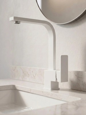 Ralken Kare Model Beyaz Banyo Lavabo Bataryası Musluğu - %100 Pirinç, Paslanmaz, Ağır Gövde