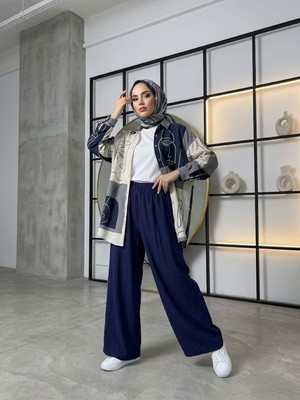 Foremia Bol Paça Çilek Pantolon-Lacivert -
