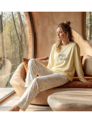 Pijamoni Kadın Pamuk Kumaş Esnek ve Rahat Uzun Kollu Pijama Takımı