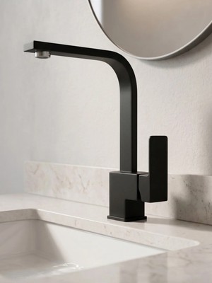 Ralken Kare Model Siyah Banyo Lavabo Bataryası Musluğu - %100 Pirinç, Paslanmaz, Ağır Gövde
