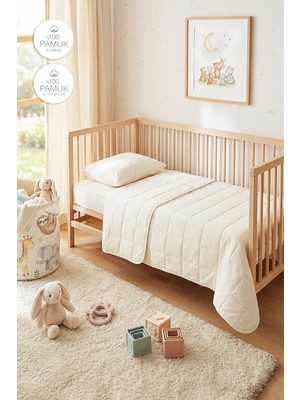Ocean Home Textile %100 Pamuk Kumaş Kapitoneli Ekru Çok Amaçlı Bebek Yatak Örtüsü Seti 1 Adet 100 x 150 / 1 Adet 37 x 47 cm