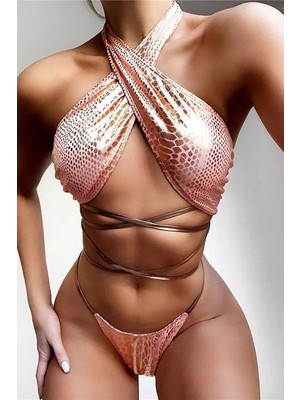 BMD Çapraz Boyun Brazilian Bikini - Pembe