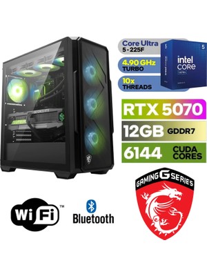 MSI Şafak-Gaming Pc Intel Core Ultra 5 225F Yapay Zeka Destekli 16GB Ddr5 Ram Rtx 5070 12GB 1tb M.2 SSD (5000/4000) Win 11 Pro Wi-Fi Masaüstü Oyuncu Bilgisayarı