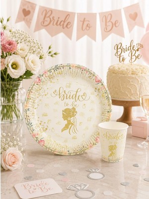 Parti Adresi Bride To Be Temalı Karton Tabak ve Bardak Seti – Bekarlığa Veda Parti Seti Beyaz Altın 8'li
