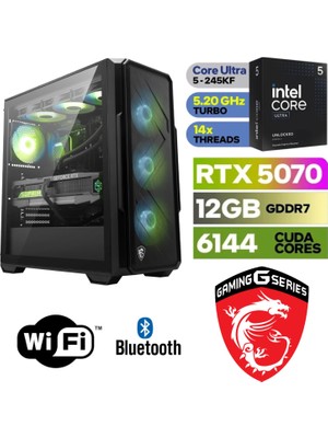 MSI Şafak-Gaming Pc Intel Core Ultra 5 245KF Yapay Zeka Destekli 16GB Ddr5 Ram Rtx 5070 12GB 1tb M.2 SSD 240MM Sıvı Soğutma Win 11 Pro Wi-Fi Masaüstü Oyuncu Bilgisayarı
