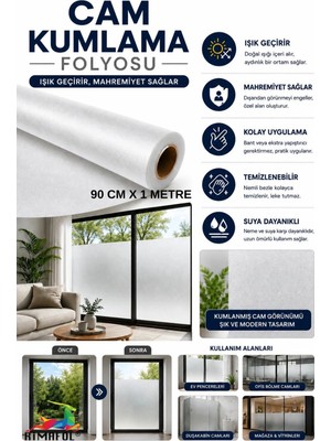 Rimafol Cam Kumlama Folyosu Buzlu Cam Filmi Ofis -Ev-Mutfak Pencere-Cam Balkon Duşakabin 90CMX1METRE