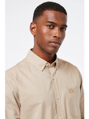 Lacoste Men's Regular Fit Beige Shirt Normal Kesim Erkek Gömlek Bej