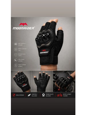MOONRIDER Yarım Parmak Korumalı Motosiklet Eldiveni - Renk: Siyah Beden: L