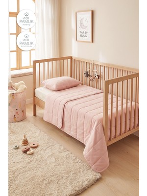 Ocean Home Textile %100 Pamuk Kumaş Kapitoneli Pembe Çok Amaçlı Bebek Yatak Örtüsü Seti 1 Adet 100 x 150 / 1 Adet 37 x 47 cm