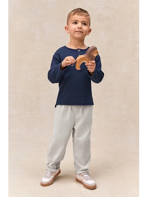 The White Company Organik Pamuklu Henley Tişört ve Fitilli Pantolon Erkek Bebek Takımı