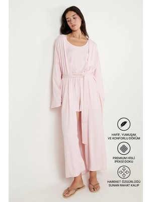 Altınyıldız Classics Kadın Pembe Esnek Kimono Premium Viskon Yumuşak Dokulu Rahat Standart Fit Şal Yaka