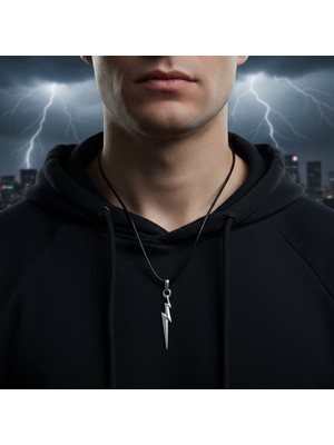 Alooya Şimşek - The Flash Gümüş Kaplama Deri İp Kolye
