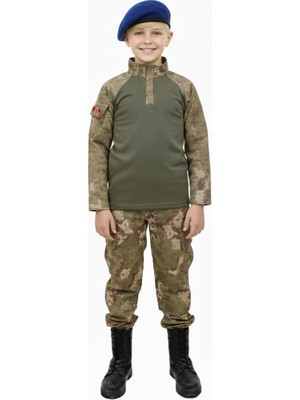 Nazlyna Yeni Tip Kamuflaj Tsk Combatlı 1-8 Yaş Çocuk Asker Kostümü