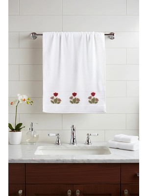 Borboleta Home Soft Bloom Kadife Punch Nakışlı 50X90 El Havlusu % 100 Pamuk