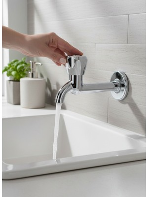 Ralken Lavabo Tuvalet Wc Bahçe Musluğu Krom Çevirmeli Tekli Duvardan Uzun Musluk Volonlu