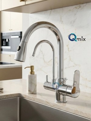 Qmix SPİRALLİ ARITMALI MUTFAK EVİYE BATARYASI KROM RENK