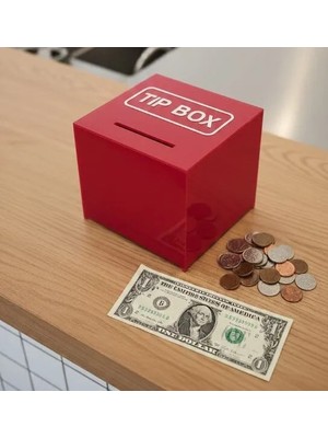 Soylu Pleksi Kilitli Pleksi Masa Üstü Tip Box Bahşiş Kutusu Kırmızı 14X14XH13 cm