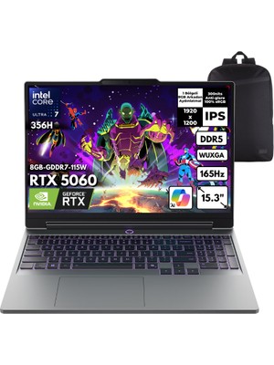 Lenovo Loq 15IPH11 Ultra 7-356H 48 -Gbddr5 2 Tbssd RTX5060 (8GB-GDDR7-115W) Tgp 15.3" Wuxga Windows 10 Pro + Qb Sırt Çantası 83SL001ATRQB54