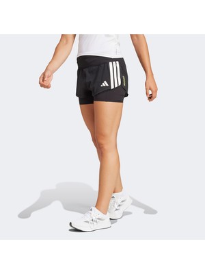 adidas Adizero Running 2in1 Gel Kadın Siyah Koşu Şortu.-
