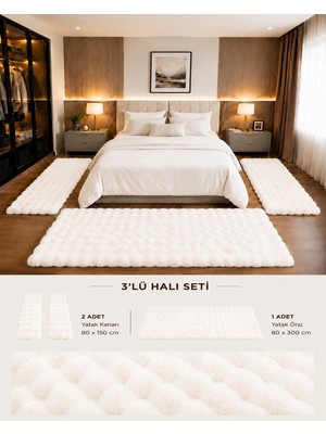 Trivago Halı Bubble Tavşan Tüyü Kaymaz Taban 3' Lü Yatak Odası Yolluk Takımı 2 Ad. 80X150 ve 1 Ad. 80X300