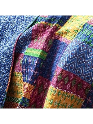 Lush Misha Yorgan | Yama Işi Ters Çevrilebilir Baskı Desenli 3 Parça Yatak Seti - Battal Boy - Fuşya ve Mavi