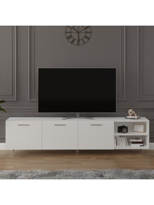 Asra Trend Modern TV Ünitesi %100 MDF Kapaklı Ahşap Ayaklı Televizyon Sehpası T-18