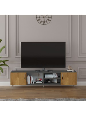 Asra Trend Modern TV Ünitesi %100 MDF Kapaklı Ahşap Ayaklı Televizyon Sehpası T-13