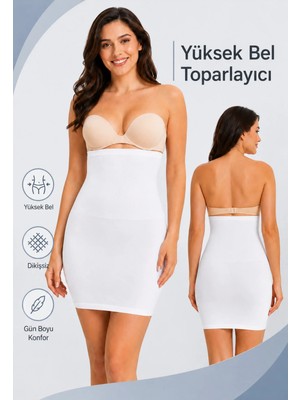 Formactive Kadın Yüksek Bel Jüpon Dikişsiz Korse Beyaz - Karın Kontrolü & Esnek Tasarım 1090