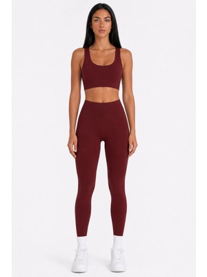 Formactive Bordo U Yaka Büstiyer Ve Push Up Dikişsiz Tayt Takım