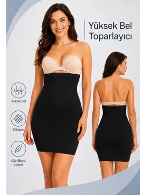 Formactive Kadın Yüksek Bel Jüpon Dikişsiz Korse Siyah - Karın Kontrolü & Esnek Tasarım 1090