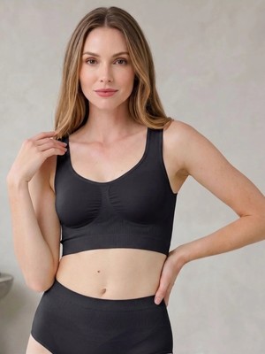 Formactive Siyah Kalın Askılı Toparlayıcı Crop Dikişsiz Atlet Büstiyer 1085