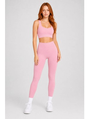Formactive Pembe U Yaka Büstiyer Push Up Dikişsiz Tayt Takım
