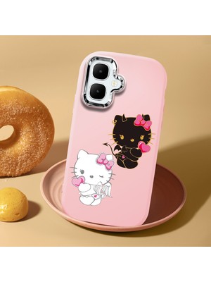 HONTINGA Tecno Spark Go 2 ile Uyumlu Kılıf Kamera Korumalı Düşüme Önleyici Kamera Koruyucu Pembe Yumuşak Silikon Couple Telefon Kılıfı Kitty Desenli K4-0476