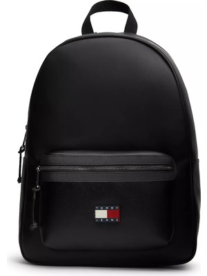 Tommy Hilfiger Erkek Th Bayrak Logo Etiketli Fermuarlı Ön Cepli Geniş Iç Hacimli Siyah Sırt Çantası AM0AM14340-BDS