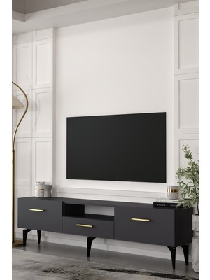 Dekortis Home Dekor 180DHDTSÇ2AA Eros Tv Sehpası,ünitesi Antrasit-Altın
