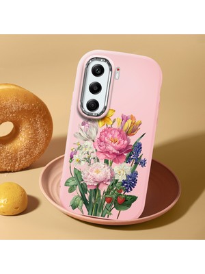 HONTINGA Tecno Camon 40 Pro 5g ile Uyumlu Kılıf Kamera Korumalı Düşüme Önleyici Kamera Koruyucu Pembe Yumuşak Silikon Couple Telefon Kılıfı Çiçekli Desenli K4-0477
