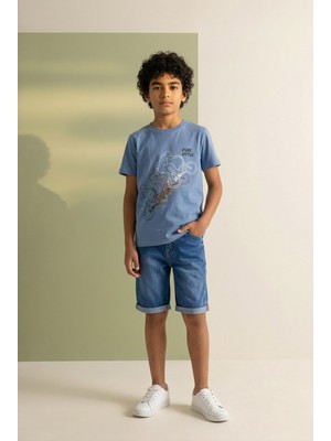 Mutlu Kids Erkek Çocuk Bisiklet Baskılı Pamuklu Kısa Kollu Basic Tişört