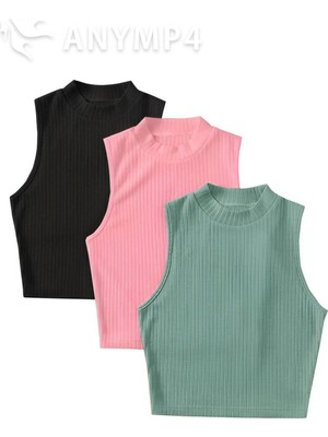 Öz Pamuk Kadın 3 Lü Adet Fitilli %100 Pamuklu Örme Kaşkorse Crop Bluz Atlet